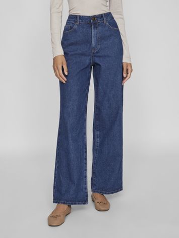 Blauwe wide fit jeans met hoge taille Vicarla Vila