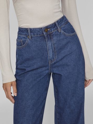 Blauwe wide fit jeans met hoge taille Vicarla Vila