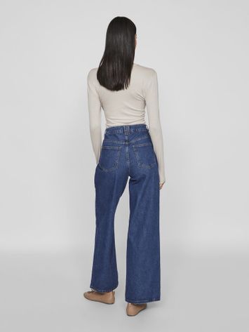 Blauwe wide fit jeans met hoge taille Vicarla Vila