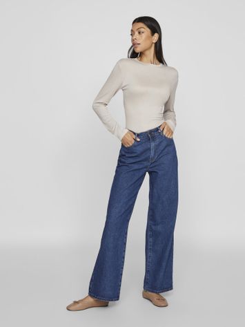 Blauwe wide fit jeans met hoge taille Vicarla Vila