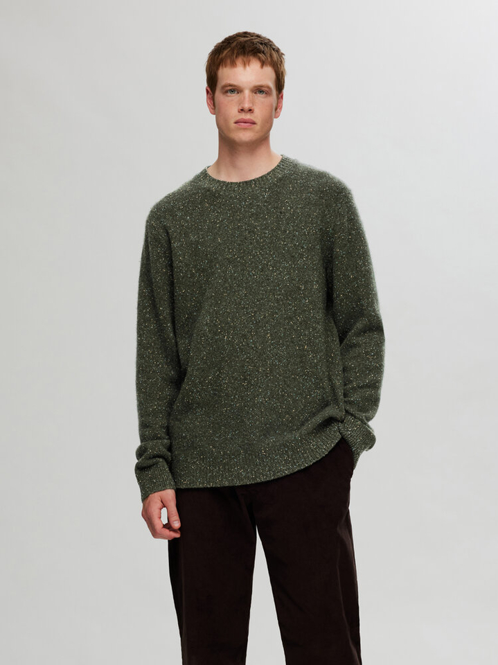 Groene pull met multicolor motief Selected 