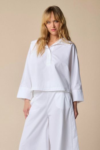 Witte oversized katoenen blouse met driekwart mouwen Hadaly Kocca