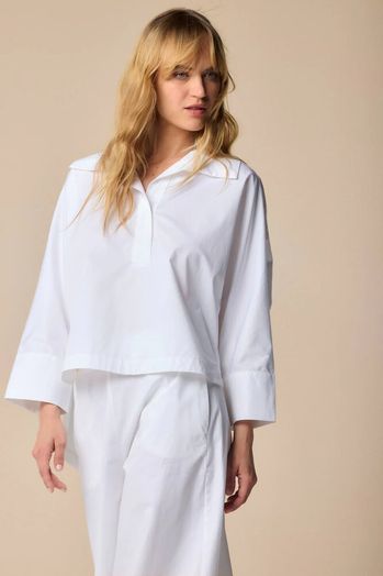Witte oversized katoenen blouse met driekwart mouwen Hadaly Kocca
