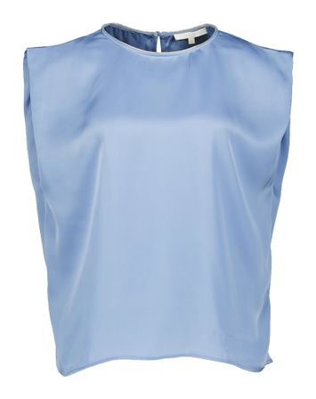 Blauwkleurige mouwloze blouse met goudkleurige detailrand Kostanza Kocca
