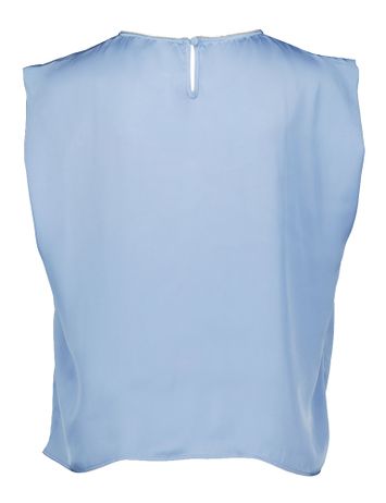Blauwkleurige mouwloze blouse met goudkleurige detailrand Kostanza Kocca