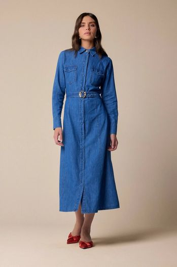 Lange jeansjurk met riem en zakken Peggi Kocca