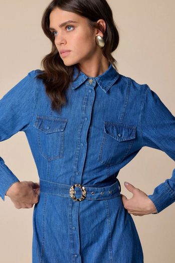 Lange jeansjurk met riem en zakken Peggi Kocca