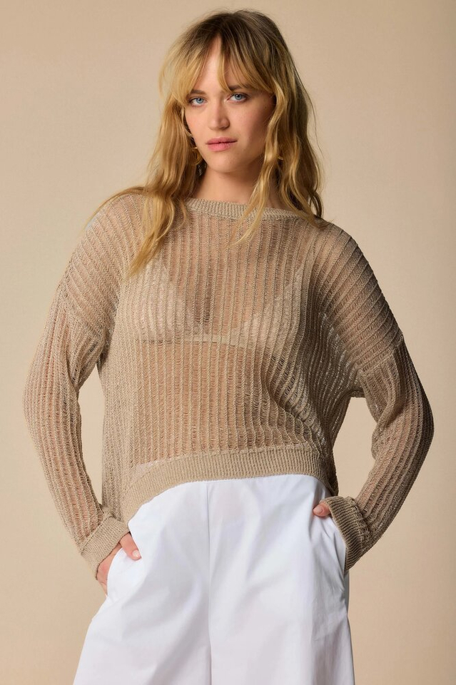 Beige gehaakte trui met glitterdraad Maurana Kocca