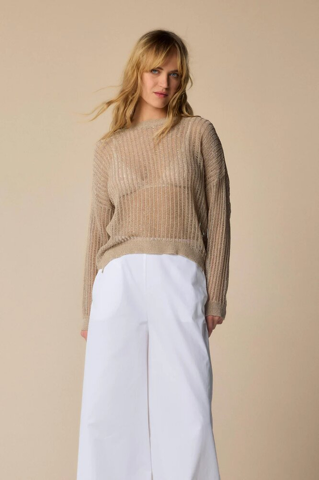 Beige gehaakte trui met glitterdraad Maurana Kocca