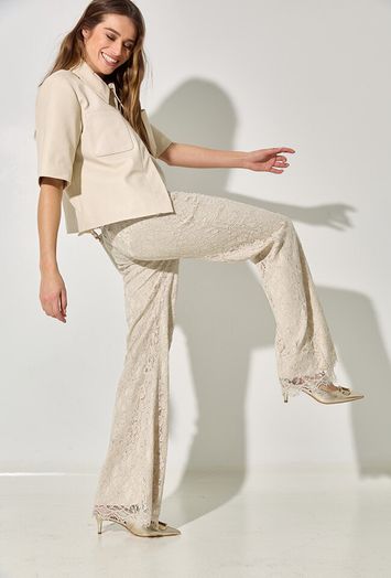 Beige lange broek in broderie Lancelot Kocca