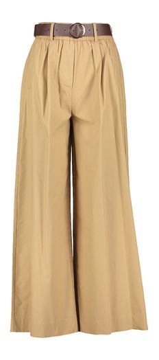 Camelkleurige katoenen broek met donkerbruine riem Magdalene Kocca