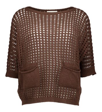 Donkerbruine gehaakte pull met zakjes Mirabelle Kocca