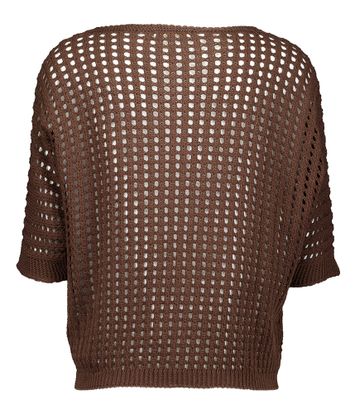 Donkerbruine gehaakte pull met zakjes Mirabelle Kocca
