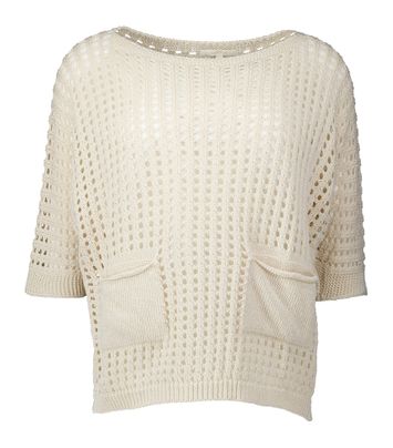 Beige gehaakte pull met zakjes Mirabelle Kocca