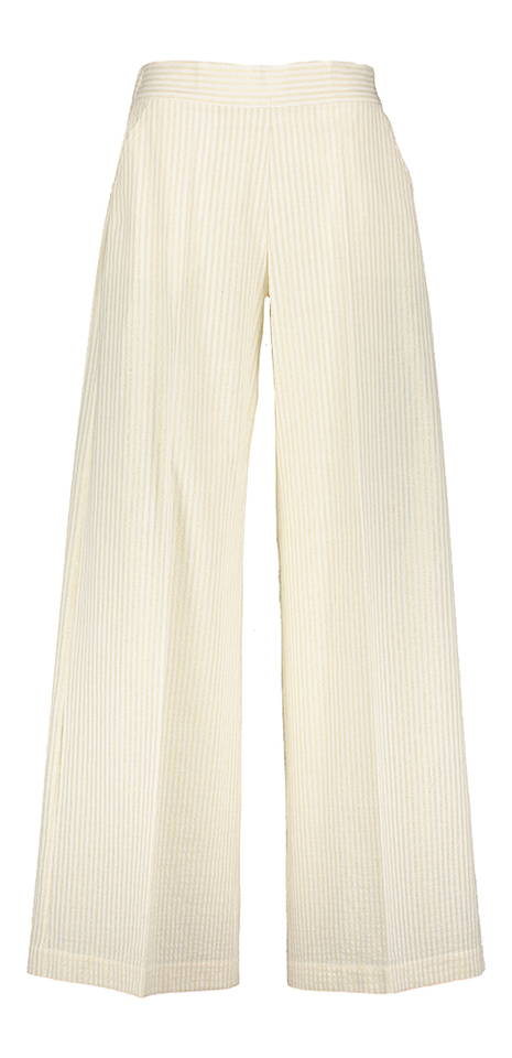 Beige gestreepte wijdvallende broek met gouden glitterdraad Sie Kocca
