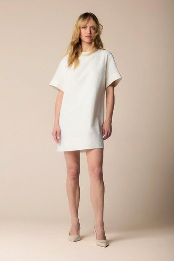 Beige gestreepte jurk met gouden glitterdraad Emeline Kocca