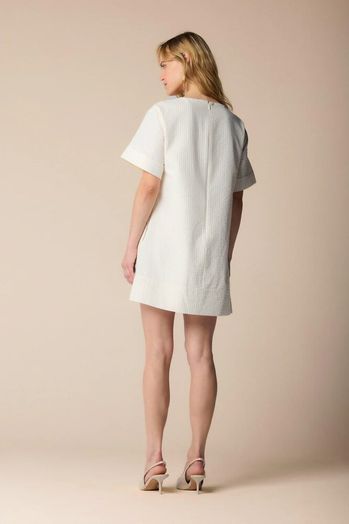 Beige gestreepte jurk met gouden glitterdraad Emeline Kocca