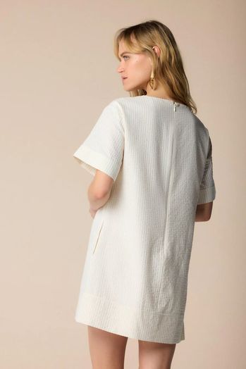 Beige gestreepte jurk met gouden glitterdraad Emeline Kocca