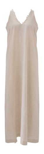 Beige mouwloze linnen jurk met details in Kralen Jelmina Kocca