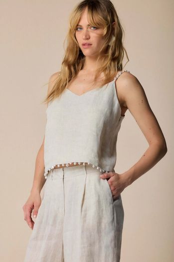 Beige linnen top met details in kralen Jelena Kocca
