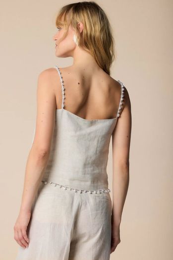 Beige linnen top met details in kralen Jelena Kocca