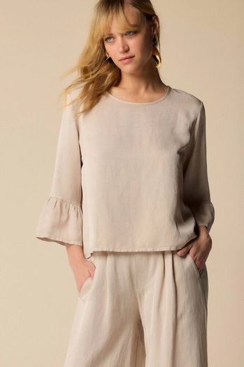 Taupe kleurige blouse met driekwart mouwen Jayden Kocca