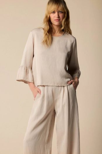 Taupe kleurige blouse met driekwart mouwen Jayden Kocca