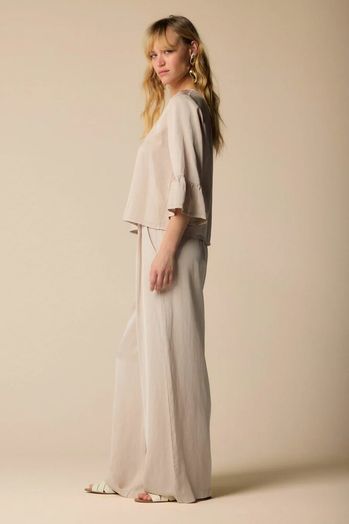 Taupe kleurige blouse met driekwart mouwen Jayden Kocca