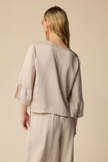 Taupe kleurige blouse met driekwart mouwen Jayden Kocca