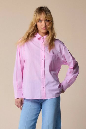 Roze katoenen blouse met witte strepen Faramir Kocca