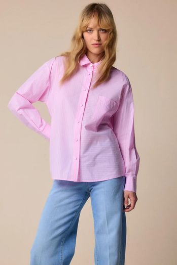 Roze katoenen blouse met witte strepen Faramir Kocca