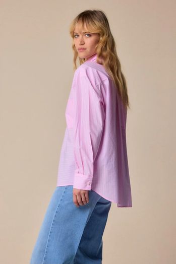 Roze katoenen blouse met witte strepen Faramir Kocca