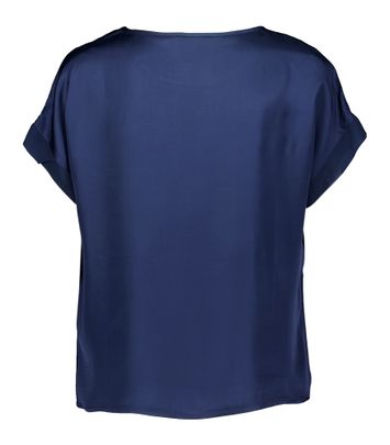 Donkerblauwe glanzende blouse met korte mouwen Hakilly Kocca