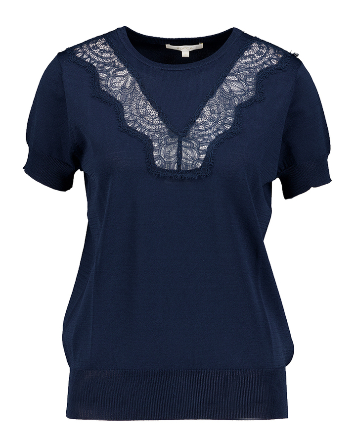 Blauwe trui met kanten detail Kutia Kocca