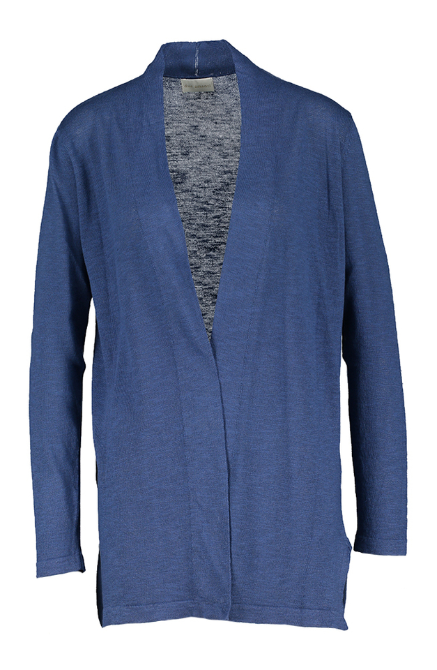 Blauwe openvallende linnen gilet Trento Due Amanti 