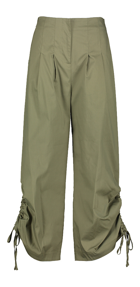 Kaki wijde broek met bandplooi en strop onderaan Nassaw Due Amanti