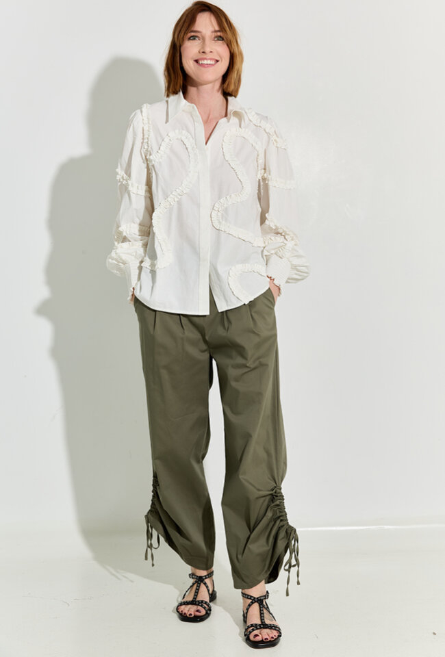 Kaki wijde broek met bandplooi en strop onderaan Nassaw Due Amanti