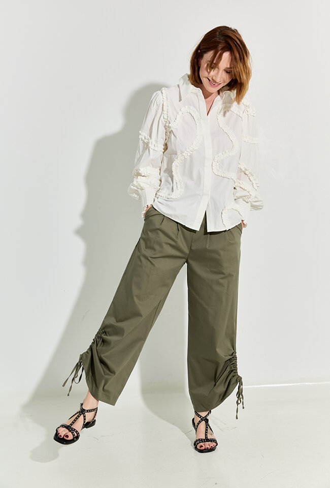 Kaki wijde broek met bandplooi en strop onderaan Nassaw Due Amanti