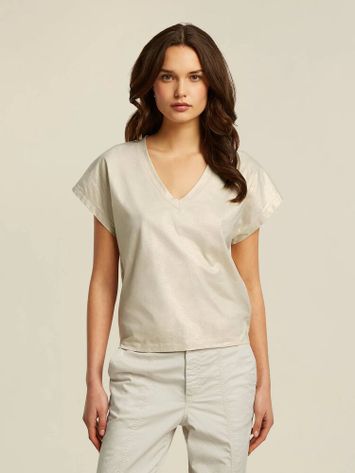 Ecru t-shirt met gouden glans Khloe Due Amanti 