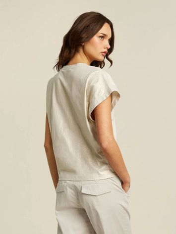 Ecru t-shirt met gouden glans Khloe Due Amanti 