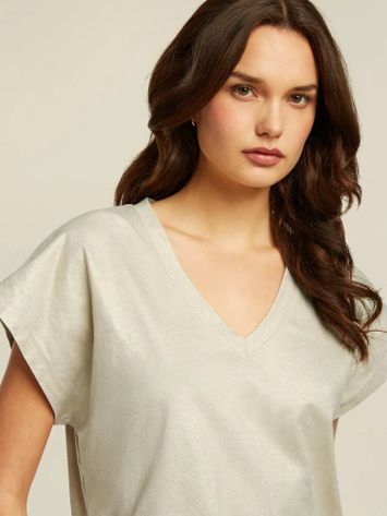 Ecru t-shirt met gouden glans Khloe Due Amanti 