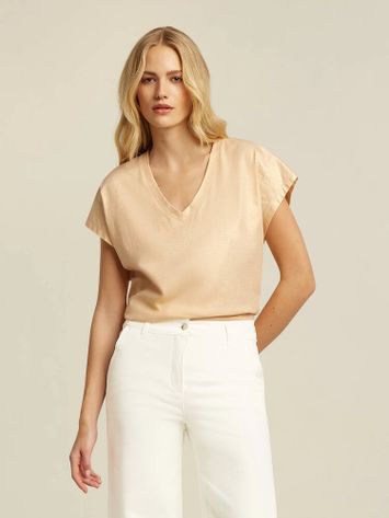 Zalmkleurige t-shirt met glitter Khloe Beaumont 