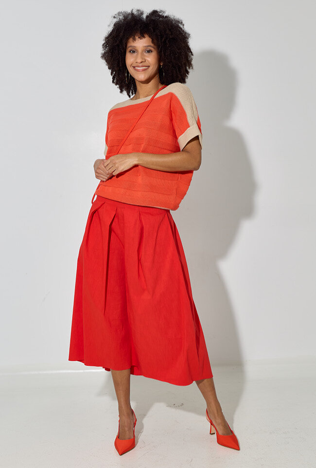 Roodkleurige geklede halflange rok Cupola Natan