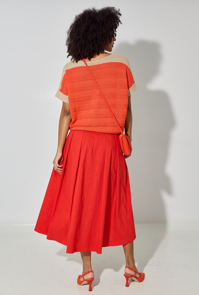 Roodkleurige geklede halflange rok Cupola Natan