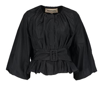Zwarte blouse met driekwart mouwen en riem Cuddle Natan