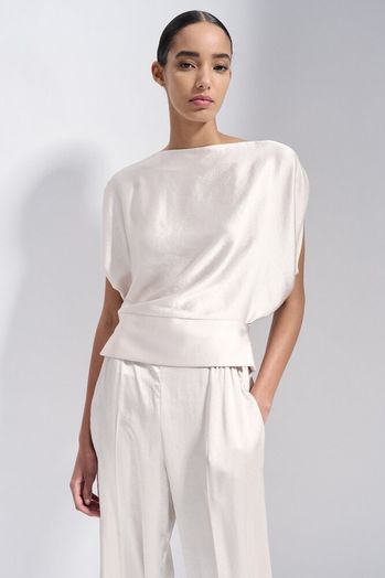 Parelmoerkleurige blouse met korte mouwen Choc Natan