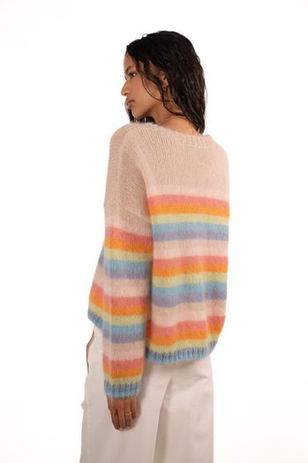 Beige gebreide trui met gekleurde strepen in mohair  Massai Jeff