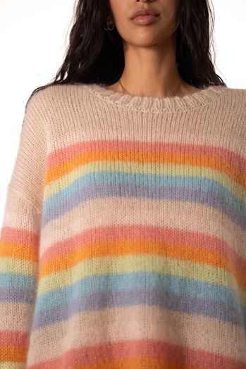Beige gebreide trui met gekleurde strepen in mohair  Massai Jeff