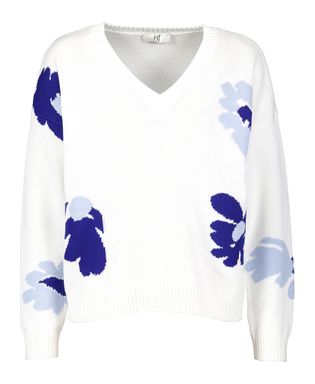 Jeff Wit gebloemde trui met v-hals Blossom