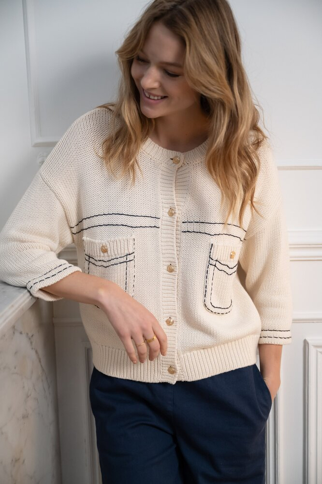 Beige gilet met zakken doorstikt Charli Jeff